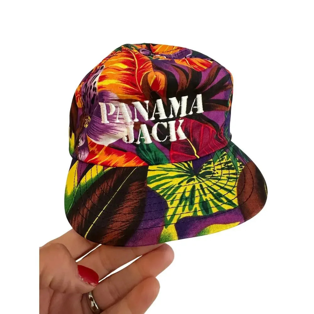 Vintage Panama Jack Floral Hawaiian Tropical Strap Back Hat Cap One Size